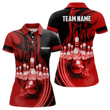 Women's Custom Red Bowling Polo Shirts N6579