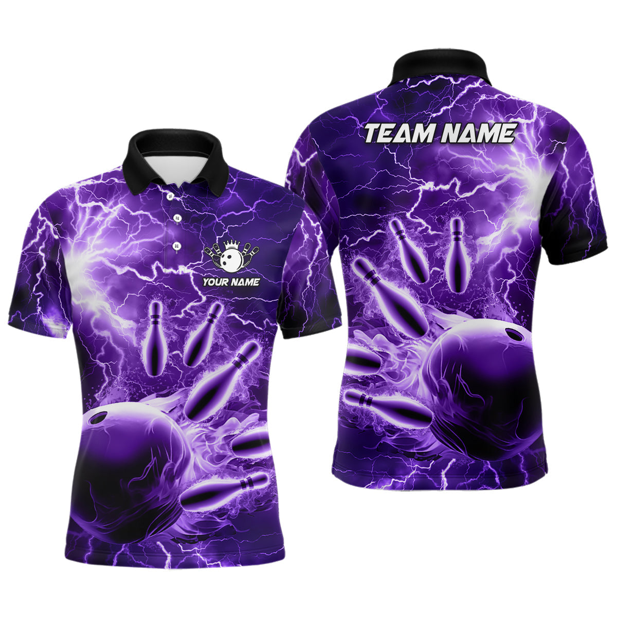 Men's Purple Lightning Bowling Team Polo Shirt N6581