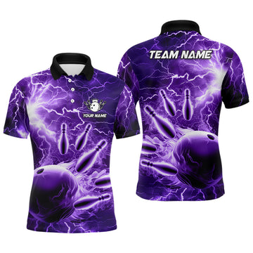 Men's Purple Lightning Bowling Team Polo Shirt N6581
