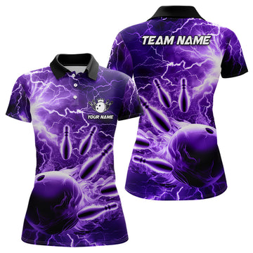 Women's Purple Lightning Bowling Polo Shirt - Custom Team Jersey N6581