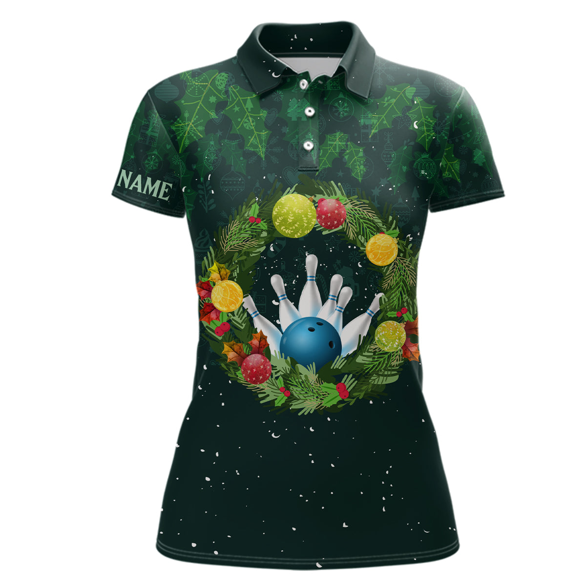 Green Christmas Wreath Women's Bowling Polo Shirt N6856