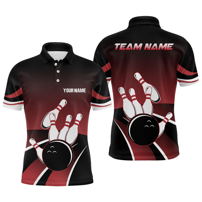 Red & Black Men's Bowling Polo Shirt - Custom Team Jersey N6148