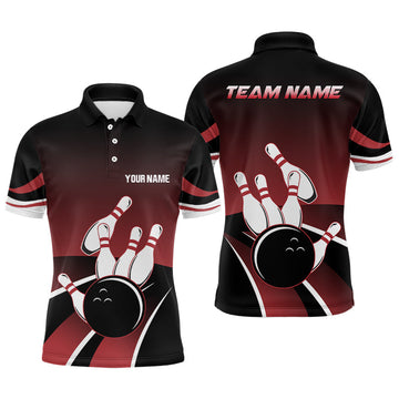 Red & Black Men's Bowling Polo Shirt - Custom Team Jersey N6148
