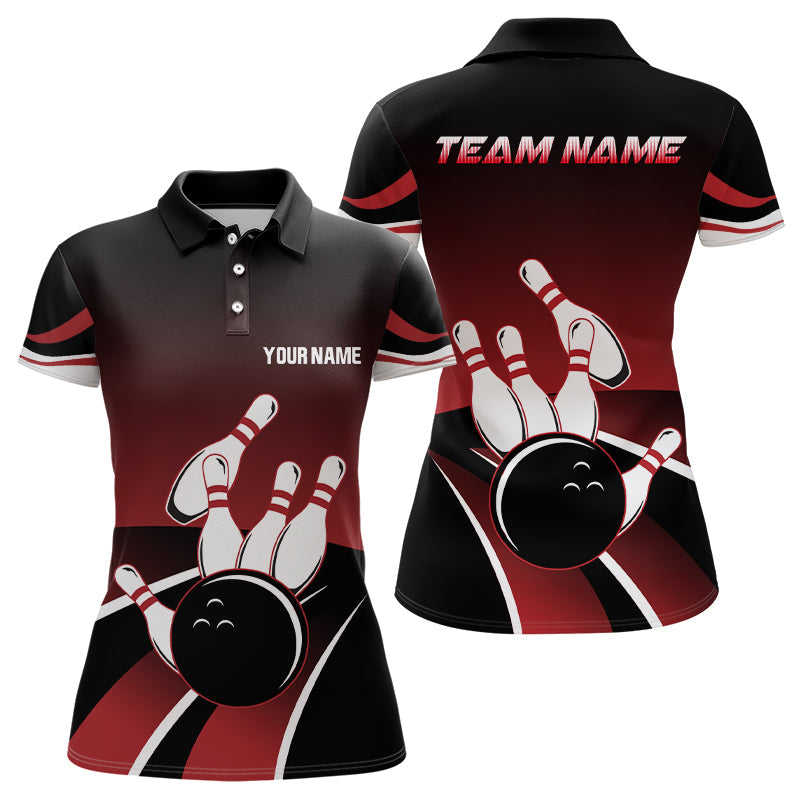 Red & Black Women's Bowling Polo Shirt - Custom Team Jersey N6148