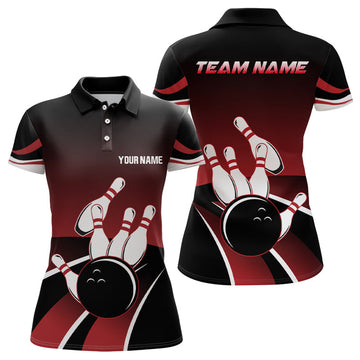 Red & Black Women's Bowling Polo Shirt - Custom Team Jersey N6148