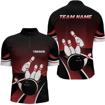 Men's Red/Black Bowling Quarter Zip Team Jersey N6148