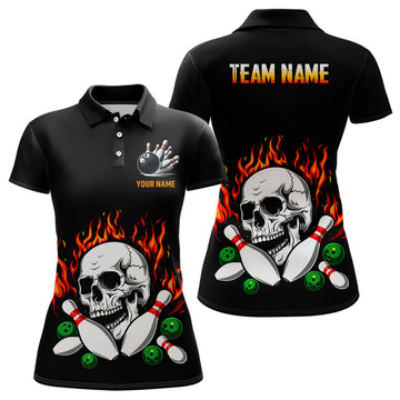 Women's Flame Bowling Polo Shirt - Custom Quarter Zip Team Jersey N7649