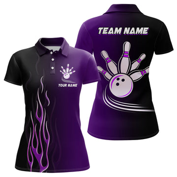Custom Women's Black & Purple Bowling Polo Shirt N7056