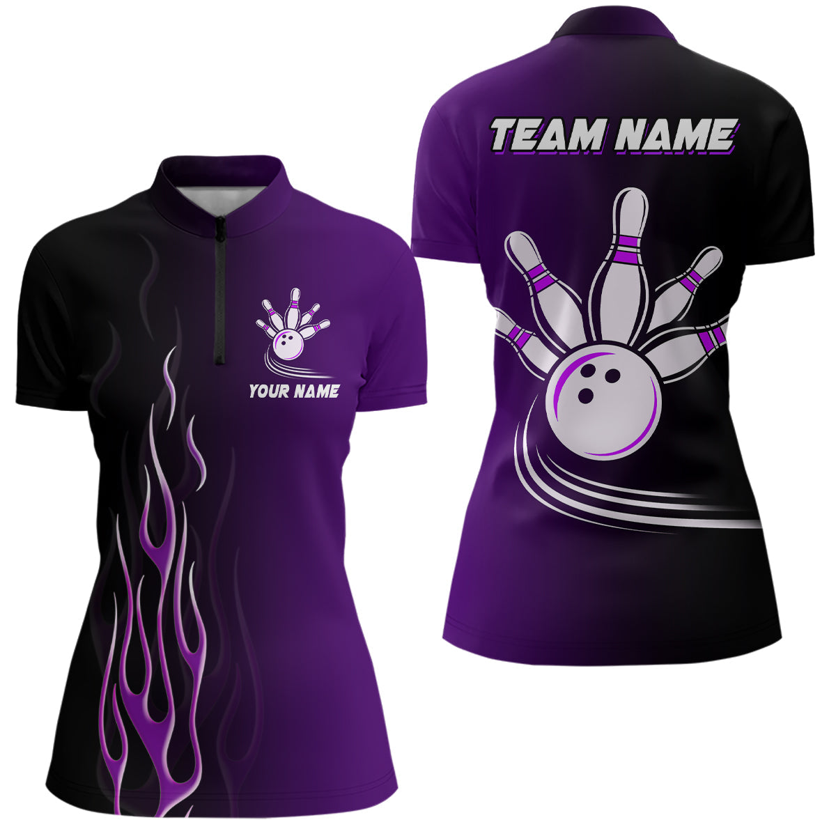 Custom Women's Purple Bowling Quarter Zip Jersey N7056