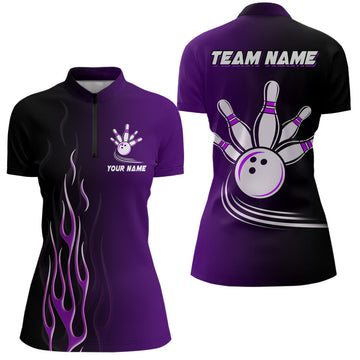 Custom Women's Purple Bowling Quarter Zip Jersey N7056