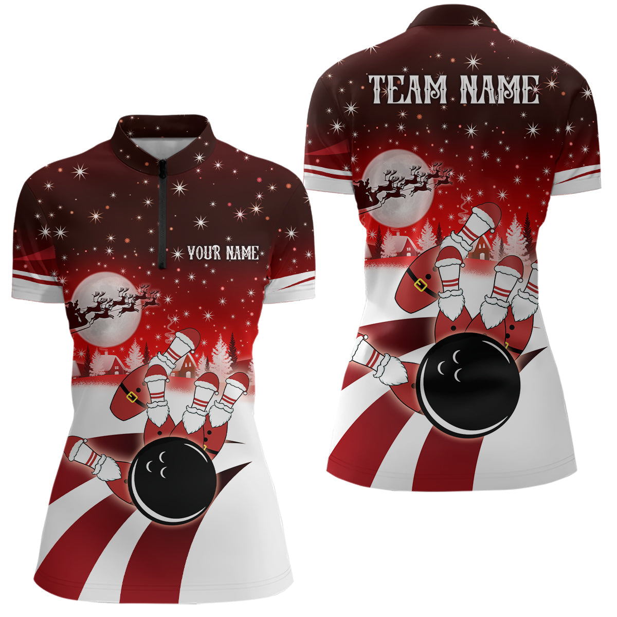 Women's Red Bowling Quarter-Zip Christmas Jersey N6666