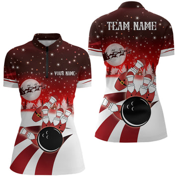 Women's Red Bowling Quarter-Zip Christmas Jersey N6666