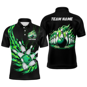 Men's Green Flame Bowling Polo Shirt N7516