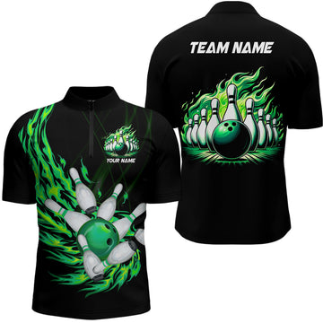 Green Flame Men's Bowling Quarter Zip Shirt N7516