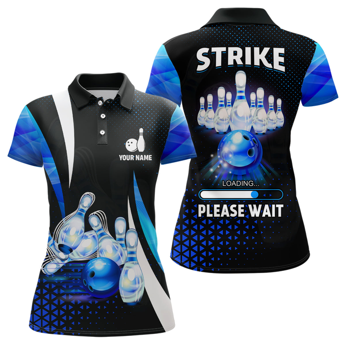 Blue Women's Bowling Polo Shirt - Custom Strike Design N6675