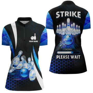 Women's Blue Bowling Quarter Zip Shirt - Custom Strike Loading N6675