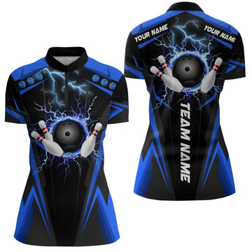 Black Women's Bowling Quarter Zip Shirt - Custom Lightning Thunder Team Jersey N6676