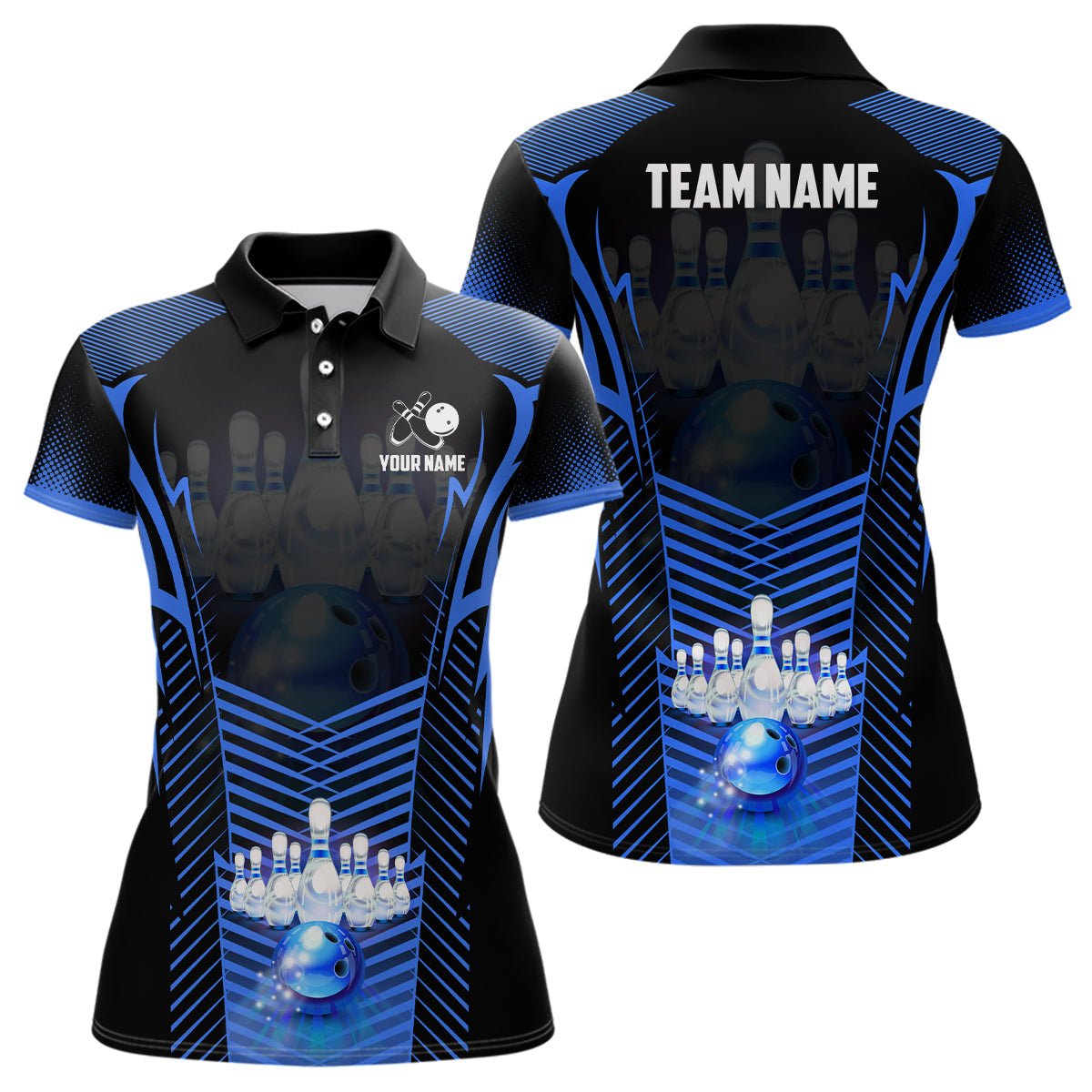 Women's Blue Bowling Polo Shirt - Custom Team Jersey N7071