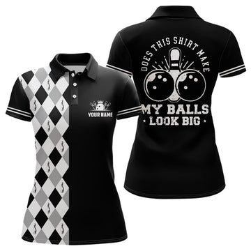 Women's Black Retro Bowling Polo Shirt - Custom "Does This Shirt Make My Balls Look Big?" N6692
