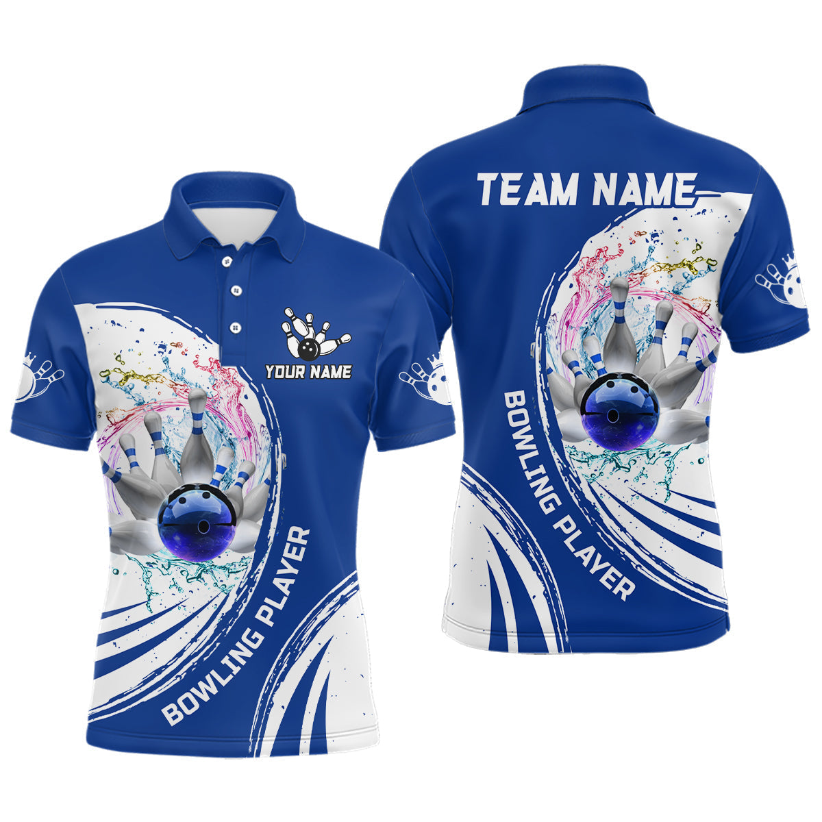 Men's Blue Bowling Polo Shirt - Custom Team Jersey N7194