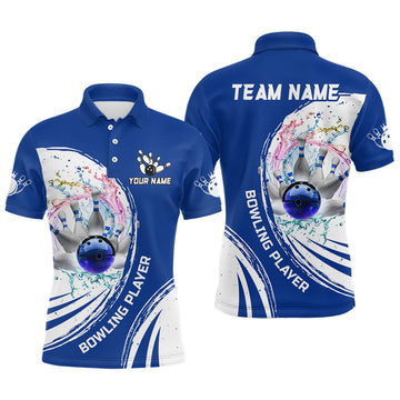 Men's Blue Bowling Polo Shirt - Custom Team Jersey N7194