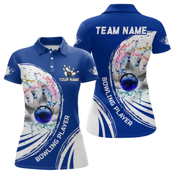 Women's Blue Bowling Polo Shirt - Custom Team Jersey N7194