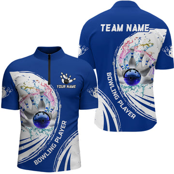 Men's Blue Bowling Quarter Zip Team Jersey N7194