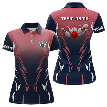 Women's Retro Bowling Polo Shirt - Custom Navy & Red N6228