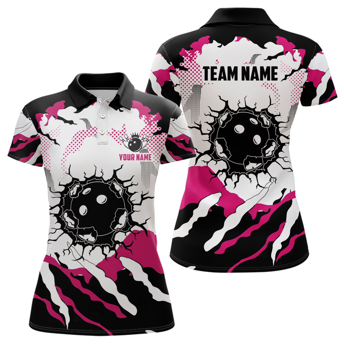 Custom Pink & White Camo Women's Bowling Polo N6713