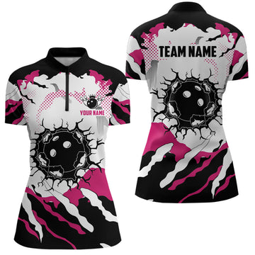 Personalised Pink & White Camo Women's Bowling Quarter Zip N6713