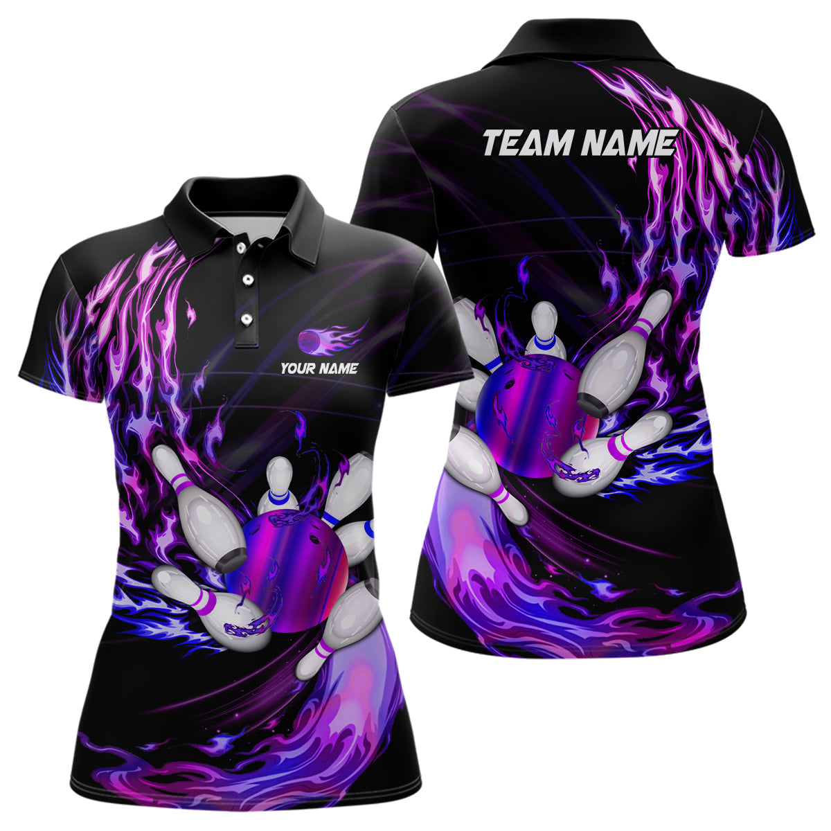 Women's Purple Flame Bowling Polo Shirt N7369