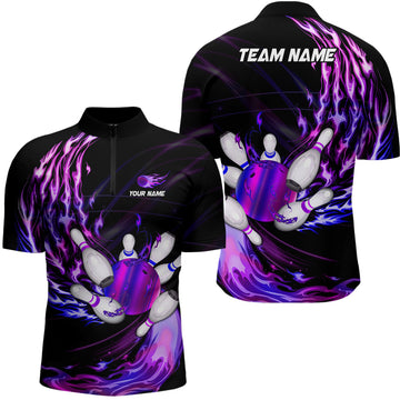 Men's Purple Flame Bowling Quarter Zip Jersey N7369