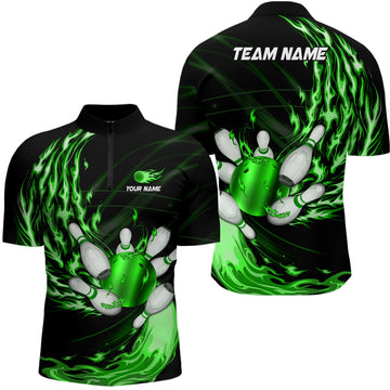 Men's Green Flame Bowling Quarter Zip Jersey N7370