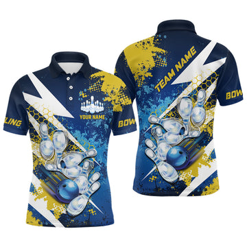 Men's Custom Team Bowling Polo, Yellow/Blue Lightning N7700