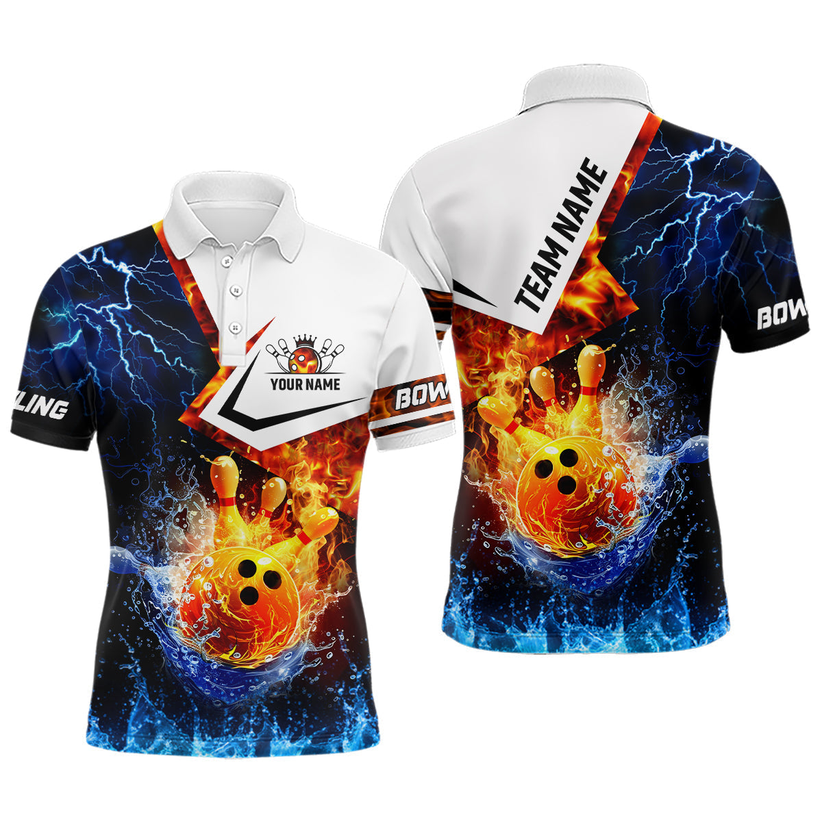 Men's Custom Lightning Team Bowling Shirts - Fire & Water Theme N7701