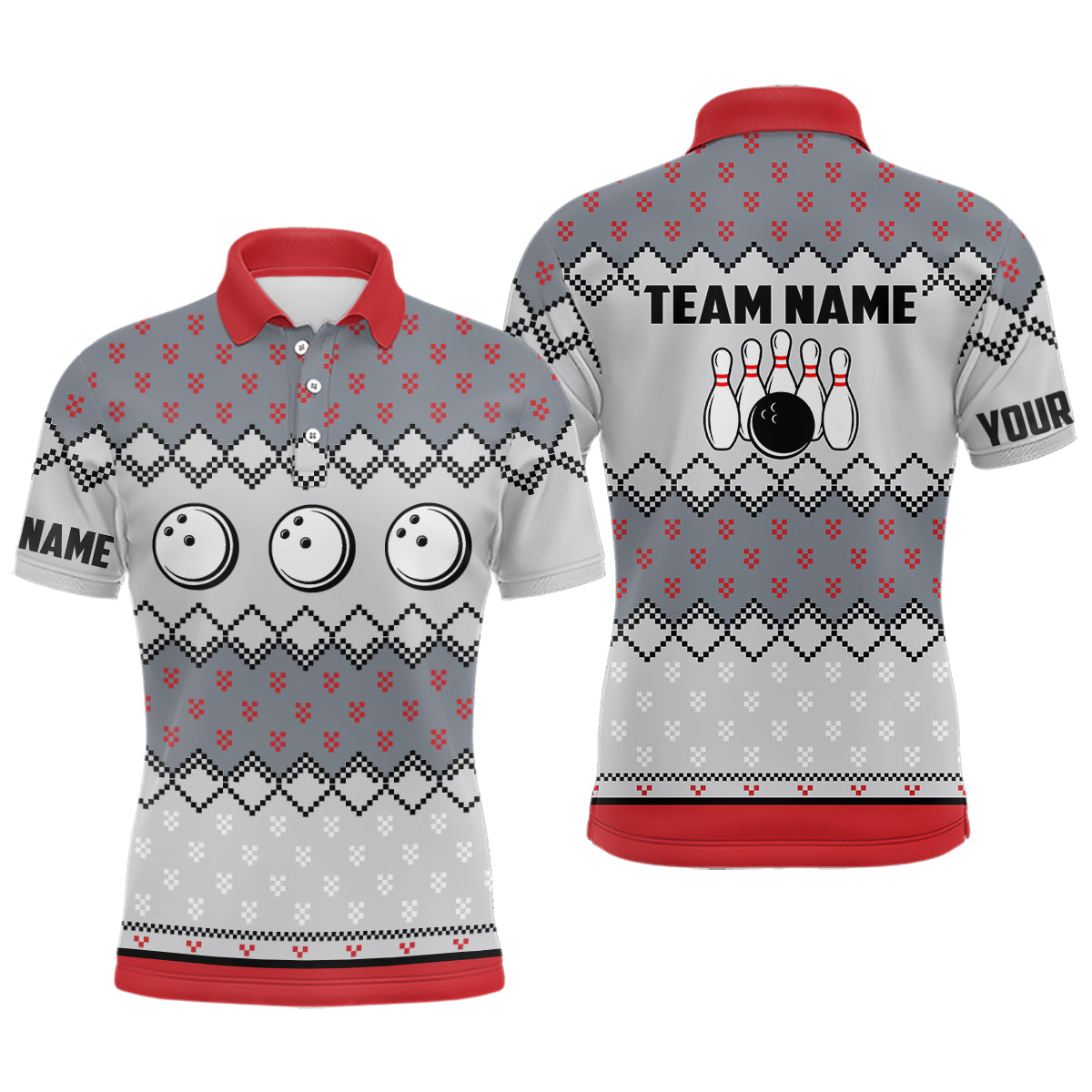 Men's Bowling Polo Shirt - Custom Ugly Christmas Design N6727