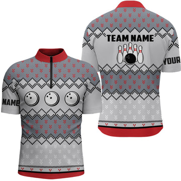 Men's Bowling Quarter-Zip Shirt - Custom Ugly Christmas Pattern N6727