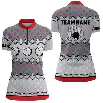 Women's Bowling Quarter-Zip Christmas Jersey - Custom Pattern N6727