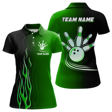 Custom Gradient Black & Green Bowling Shirt for Women N7562