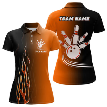 Custom Gradient Orange & Black Bowling Shirt for Women N7564