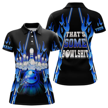 Women's Bowling Polo Shirt - Custom Blue Flame Design N6284