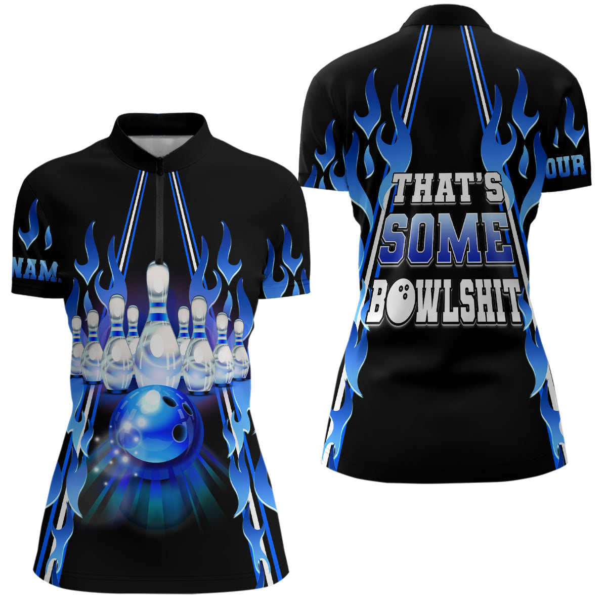 Women's Bowling Quarter Zip Blue Flame Team Jersey N6284