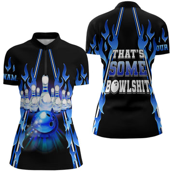 Women's Bowling Quarter Zip Blue Flame Team Jersey N6284