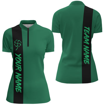 Black Green Retro Lucky Women's Bowling Quarter Zip Shirt - Custom St. Patrick's Day Jersey N7044