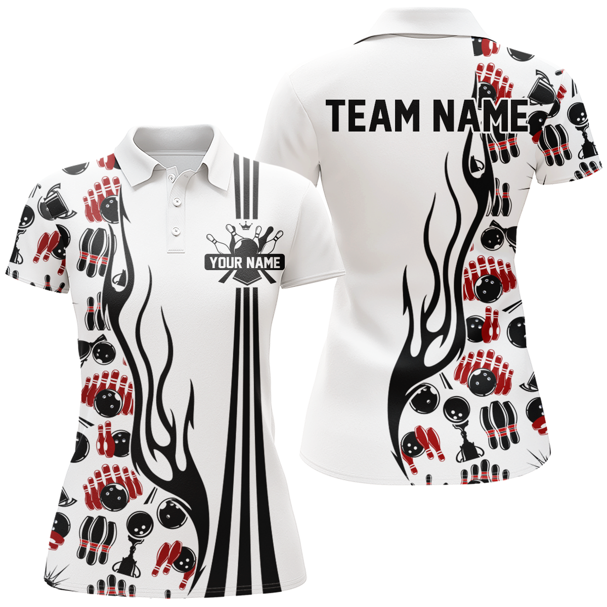 Women's Camo Bowling Polo, Quarter Zip, White Team Jersey N7733