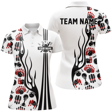Women's Camo Bowling Polo, Quarter Zip, White Team Jersey N7733