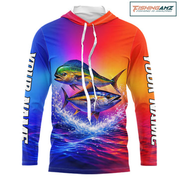 Personalized Mahi Mahi, Tuna Neon Performance Hooded Fishing Shirt, Offshore Tournament Shirts NHT599