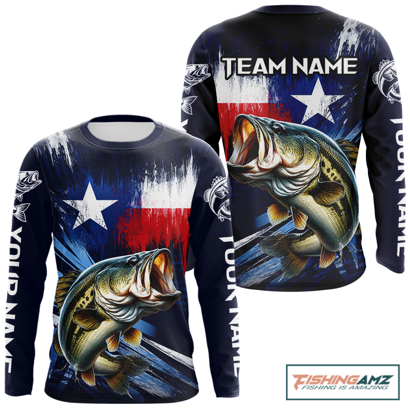 Personalized Bass Long Sleeve Performance Fishing Shirts, Bass Custom Texas Fishing Jersey  NHT502