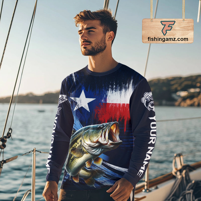 Personalized Bass Long Sleeve Performance Fishing Shirts, Bass Custom Texas Fishing Jersey  NHT502