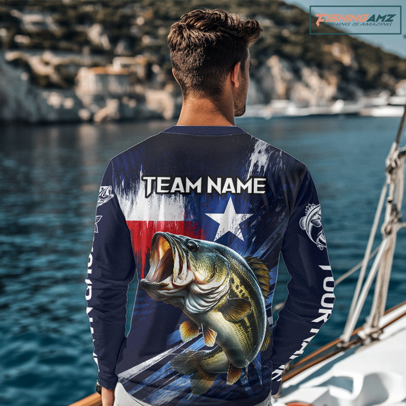 Personalized Bass Long Sleeve Performance Fishing Shirts, Bass Custom Texas Fishing Jersey  NHT502
